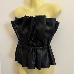 DO+BE Pleated Faux Leather Black Strapless Top
